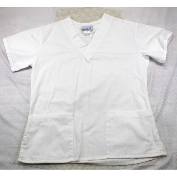 NWOT White AMS Unisex V-Neck Medical Scrub Top S 55% Cotton 45% Polyester With T - Picture 1 of 7